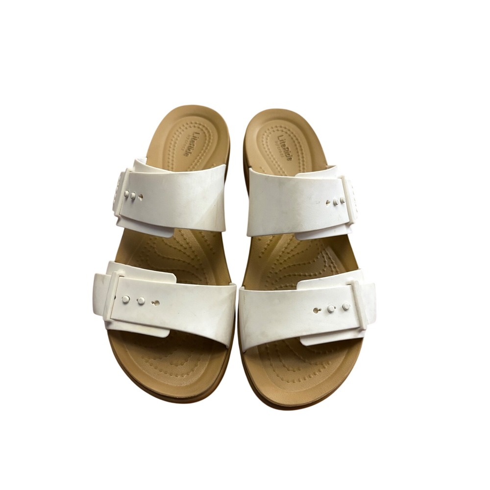 Crocs LiteRide Colorblock Sandal White Tan Womens 8 Slide 211215